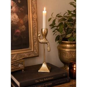 Gold Peacock Candle Holder Vintage Style Metal Bird Candlestick Boho Glam Decor